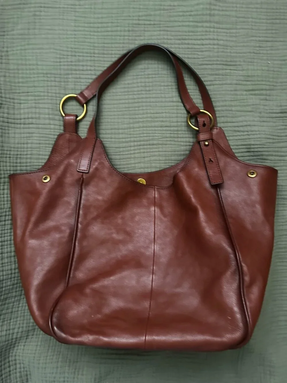 FRYE Cognac Brown Leather Ring Tote Shoulder Bag Large